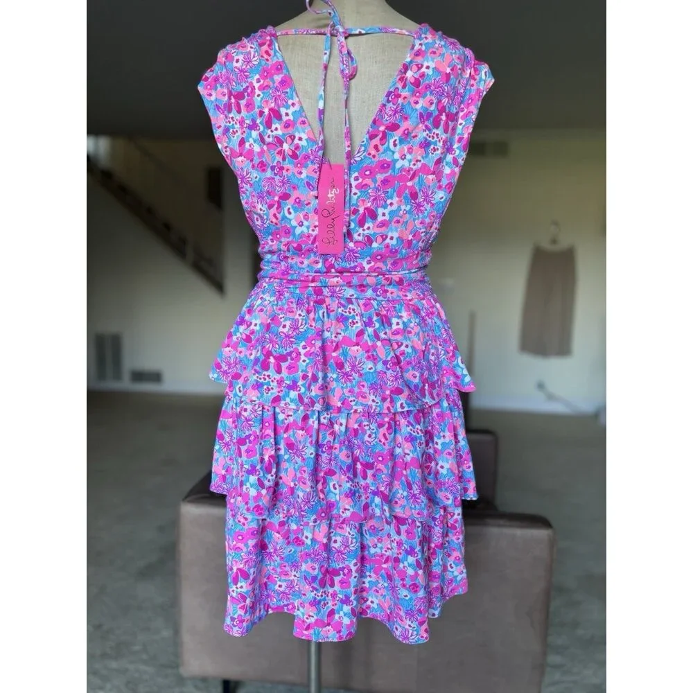 NEW Lilly Pulitzer Faye V-Neck Ruffle Dress Size M Aura Pink Baby Bloomer NWT - Picture 9 of 14